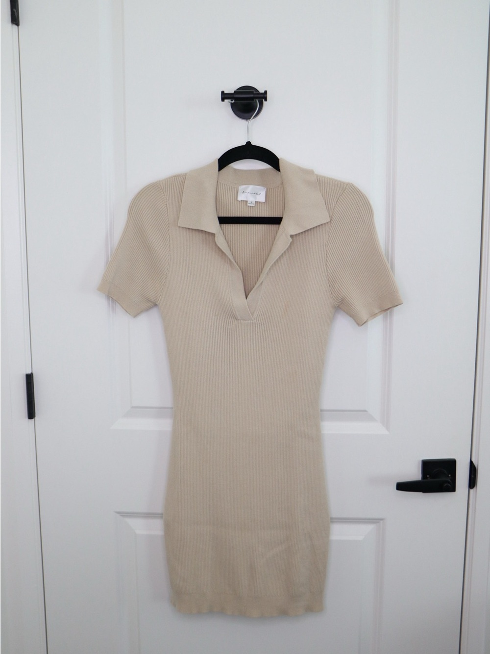 Line & Dot Beige Ribbed Polo Mini Dress